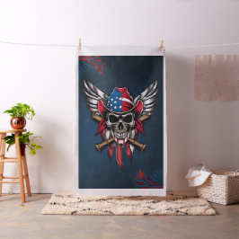 Tecido Liberdade selvagem, crânio americano com morcegos 