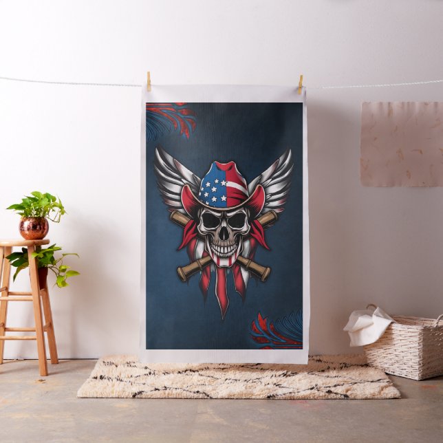 Tecido Liberdade selvagem, crânio americano com morcegos  (In Situ)