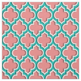 Tecido Light Coral, Teal Marroquino Quatrefoil #5DS
