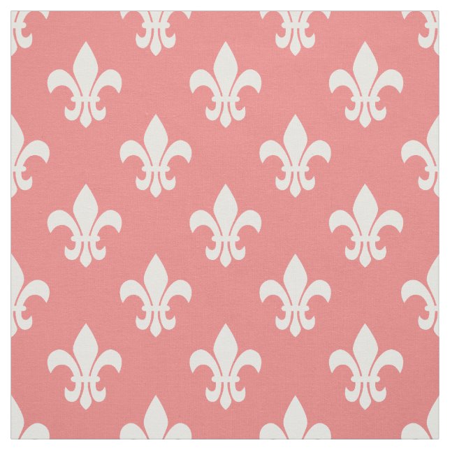 Tecido LIght Coral, White Fleur De Lis Pattern (Modelo)