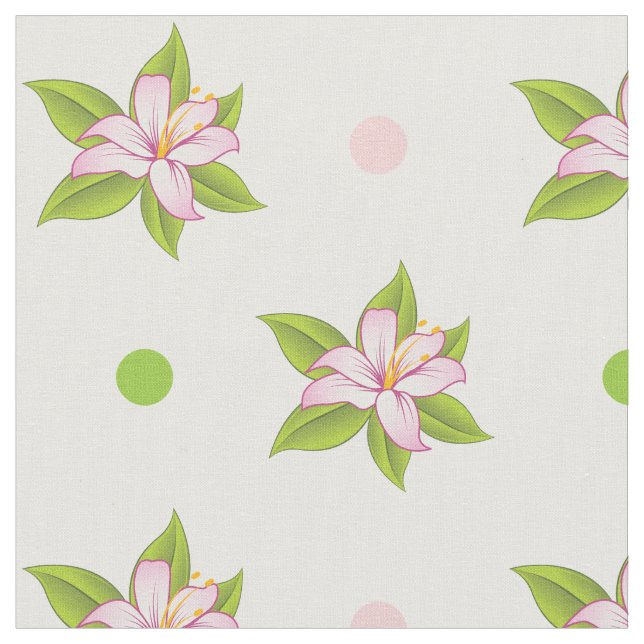Tecido Lily rosa e verde e floral fofo bolinhas (Detalhe)