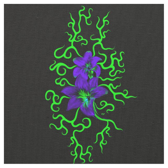 Tecido Lily Roxa Flor a preto (Detalhe)