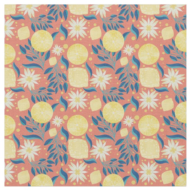 Tecido Limão Citrus Coral Orange Floral (Detalhe)