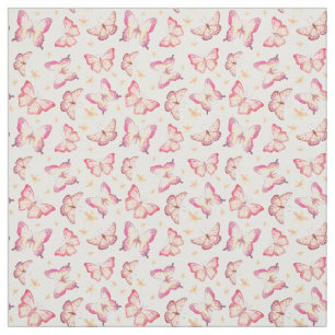 Tecido Linda borboleta rosa e flor amarela