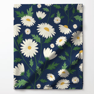 Tecido Linda Flor de Daisy Azul Marinho e Branco
