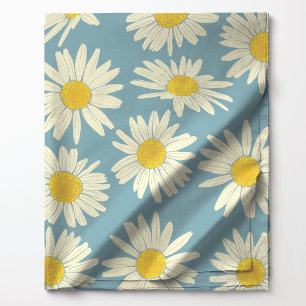 Tecido Linda Flor de Margarida Azul Céu e Branco