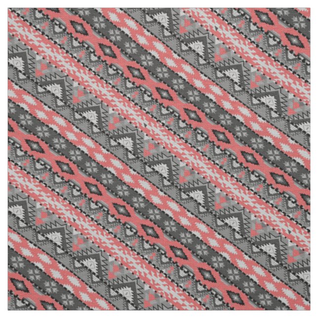 Tecido Lindo desenho de padrão asteca cinza vermelho (Modelo)