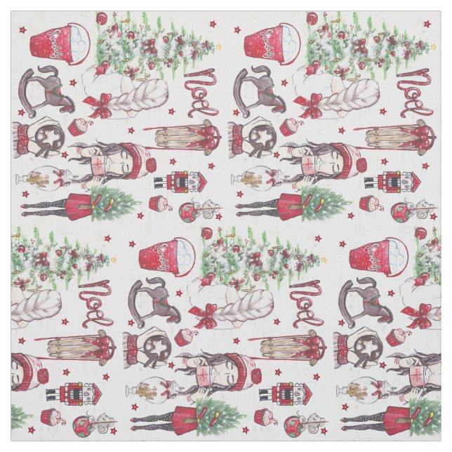 Tecido Lindos elementos de água do Natal Vermelho (Modelo)