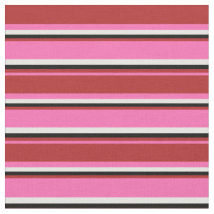 Tecido Linhas Coloridas Rosa, Vermelho, Preto e Branco