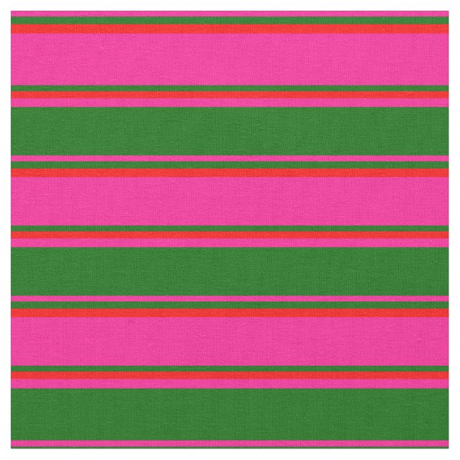 Tecido Linhas cor-de-rosa profundo, verde escuro e vermel (Detalhe)