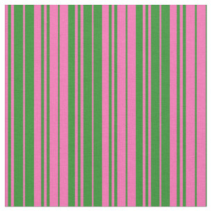 Tecido Linhas Cor-de-Rosa Quente e Floresta Verde