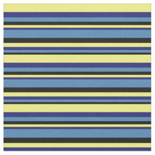 Tecido Linhas Pretas, Azul, Azul-Meia-Noite e Amarelo