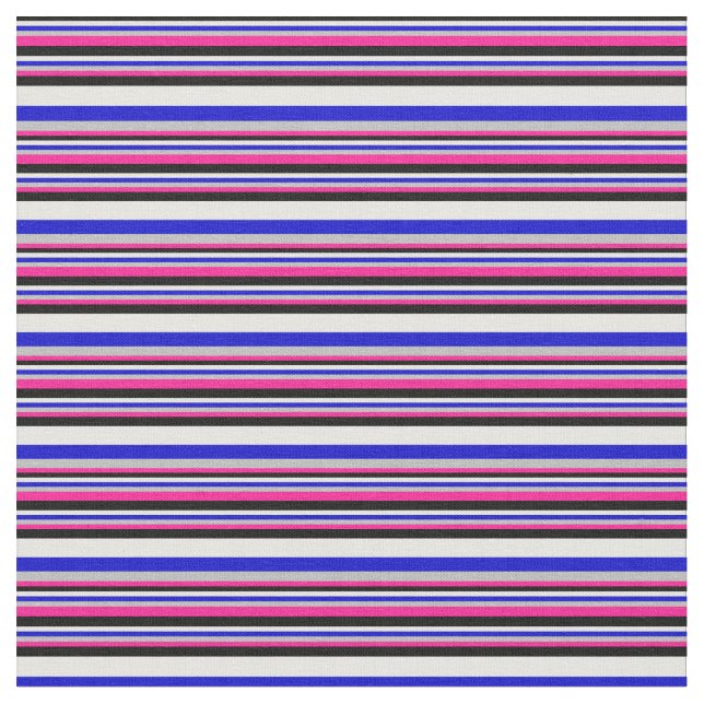 Tecido Linhas Rosa Profundo, Cinzas, Azul, Branco e Preto (Detalhe)