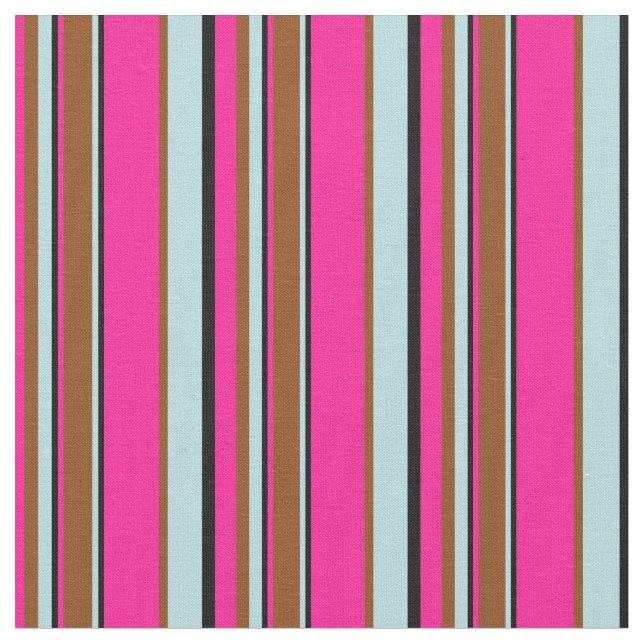 Tecido Linhas Rosa Profundo, Preto, Azul Pó e Castanho (Detalhe)
