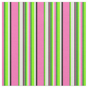 Tecido Linhas Rosa, Verde, Chartreuse, Ciano e Preto