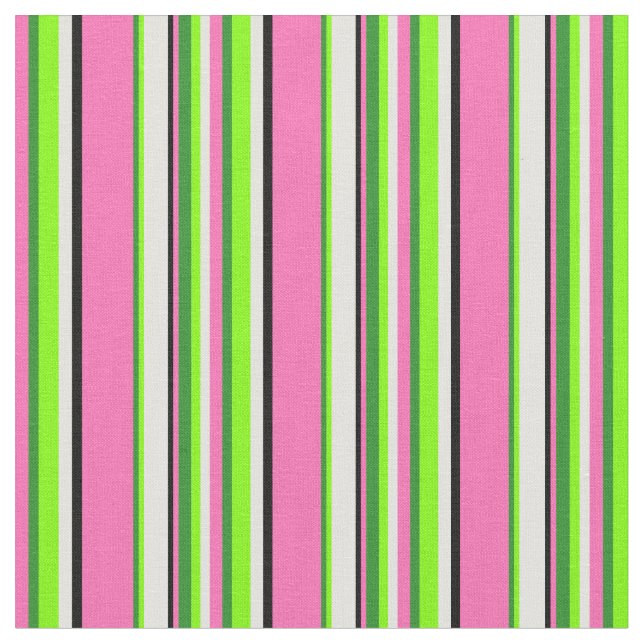 Tecido Linhas Rosa, Verde, Chartreuse, Ciano e Preto (Detalhe)