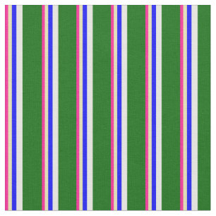 Tecido Linhas Verdes Profundas, Rosa, Azul, Branco e Escu
