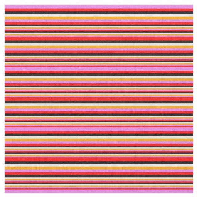 Tecido Linhas Vermelhas, Violetas, Laranja, Brancas e Pre (Detalhe)