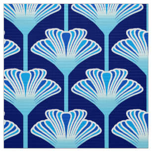 Tecido Lírio, azuis cobaltos, Aqua e branco do art deco