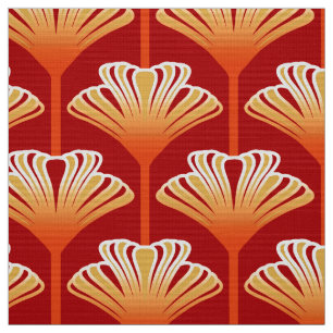 Tecido Lírio do art deco, laranja da tangerina e ouro