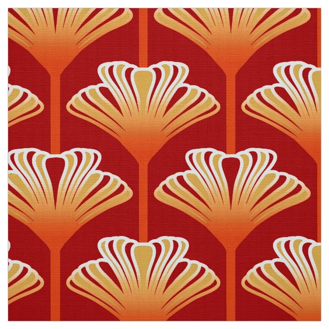 Tecido Lírio do art deco, laranja da tangerina e ouro (Modelo)