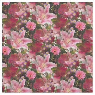 Tecido Lírios cor-de-rosa e Rosas vermelhas