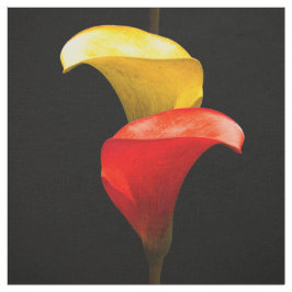 Tecido Lírios Elegante Dourado e Crimson Calla