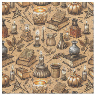 Tecido Livros & Velas de Bruxaria Vintage Padrão (2)