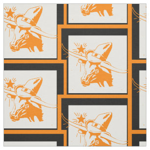 Tecido Longhorn Steer Head Com Chapéu De Cowboy Com Quadr