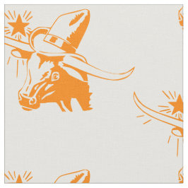 Tecido Longhorn Steer Head Com Cowboy Hat I