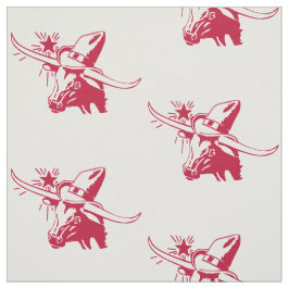 Tecido Longhorn Steer Head Com Cowboy Texas Red