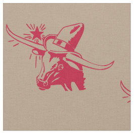 Tecido Longhorn Steer Head Com Cowboy Texas Red