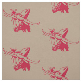 Tecido Longhorn Steer Head Com Cowboy Texas Red