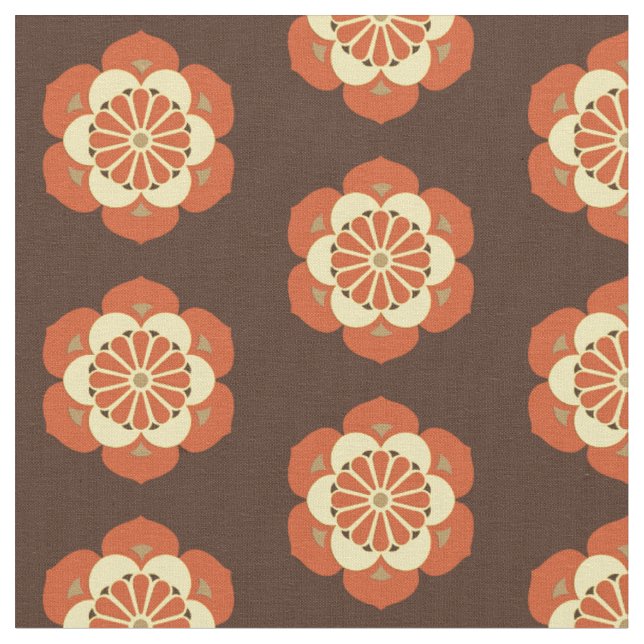 Tecido Lotus Mandala Impressão, Brown, Rust e Yellow (Detalhe)