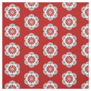 Tecido Lotus Mandala Impressão, Vermelho Escuro, Cinzas e