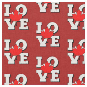 Tecido LOVE Maple Leaf Canada White on Red