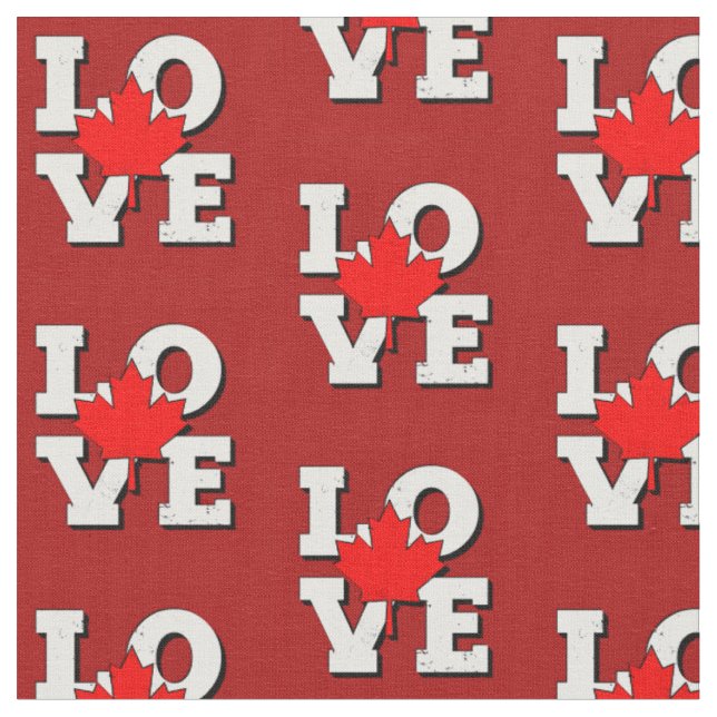 Tecido LOVE Maple Leaf Canada White on Red (Detalhe)