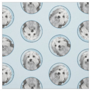 Tecido Lowchen Painting Silver and Cream Original Dog Art