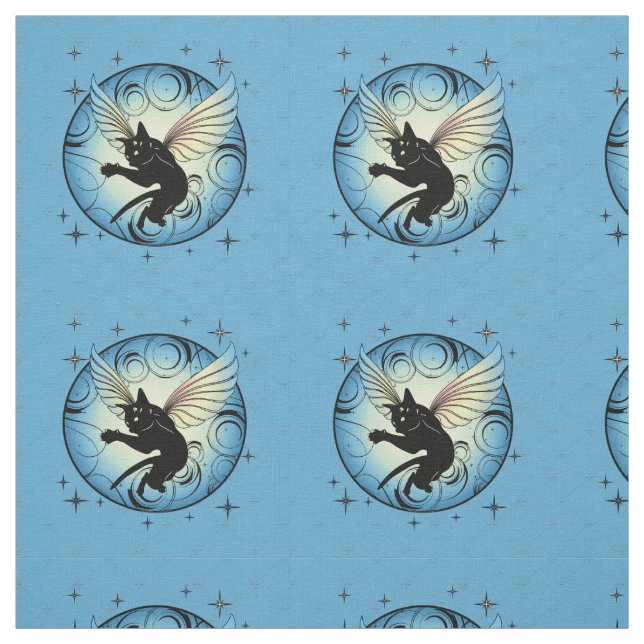 Tecido Lua de Gato Cósmico e estrelas (Modelo)