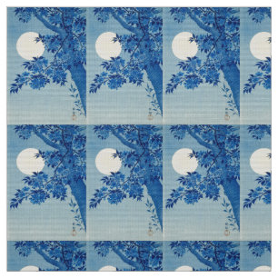 Tecido Lua Noite Noite de Lua Azul Árvore
