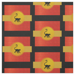 Tecido Macaco chinês Zodiac   Vermelho, Dourado e Preto