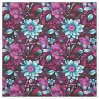 Tecido Magenta Elegante e azul pálido Boho Chic Floral