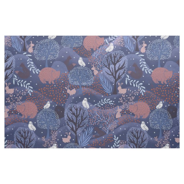Tecido Mágica floresta noturna animais da floresta crianç (Fat Quarter)