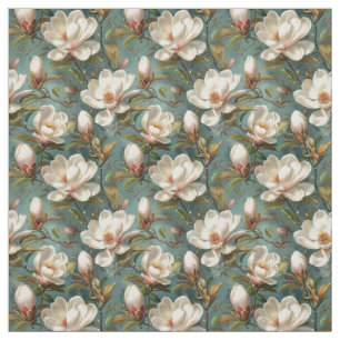 Tecido Magnolia Flores Sem Olhos Padrão no Teal