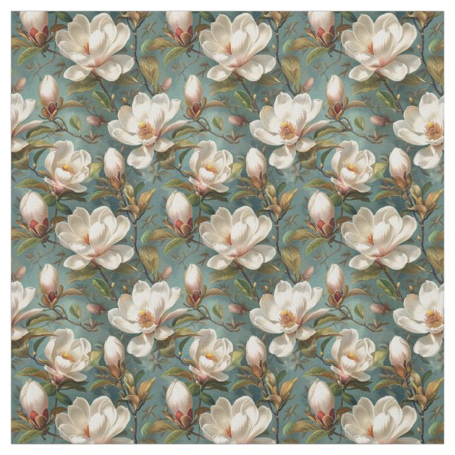 Tecido Magnolia Flores Sem Olhos Padrão no Teal (Modelo)