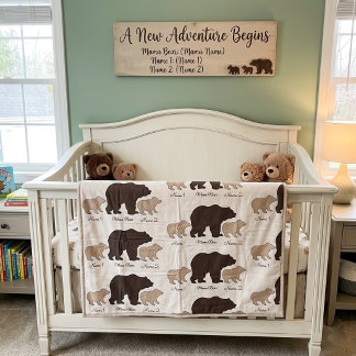 Tecido Mama Ursa Personalizada Com 2 Nomes de Filhos Pres