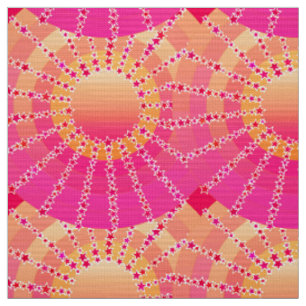Tecido Mandala com estrelas - gradiente de cetim rosa e c