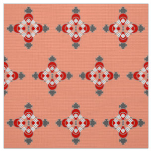 Tecido Mandala, coral, Cinzas/Cinzas e vermelho