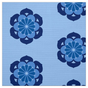 Tecido Mandala da flor de Lotus, índigo e luz - azul