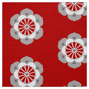Tecido Mandala da flor de Lotus, obscuridade - vermelho,